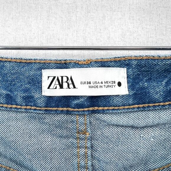 ZARA Distressed Loose Fit Low Rise Jeans Womens 27 Medium Blue Wash Straight Leg - Picture 9 of 15